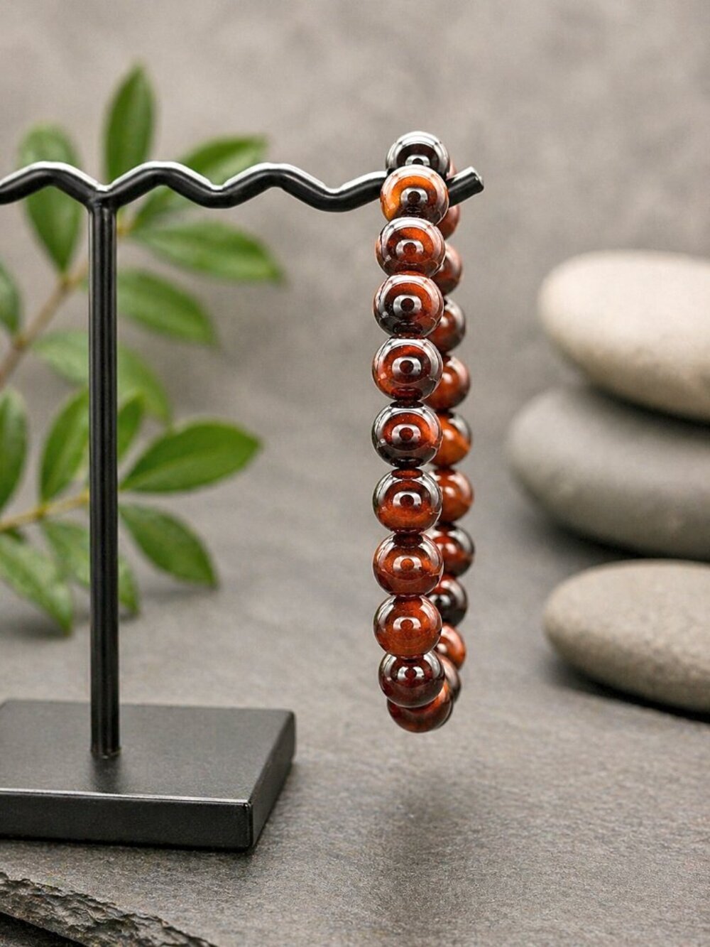 Red Tiger’s Eye Gemstone Stretch Bracelet | Handmade - Picture 6 of 7